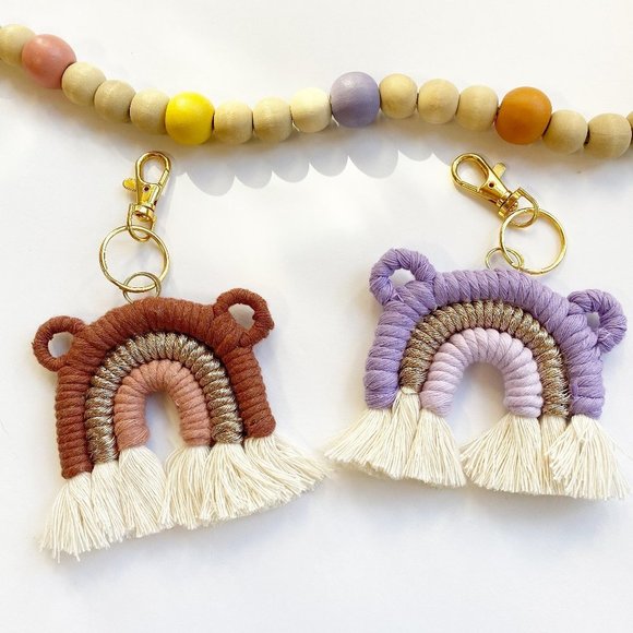 Macrame Bear Rainbow Keychain, Macrame Bag Charm, Purse Charm,Boho Bridal Decor - Picture 6 of 6